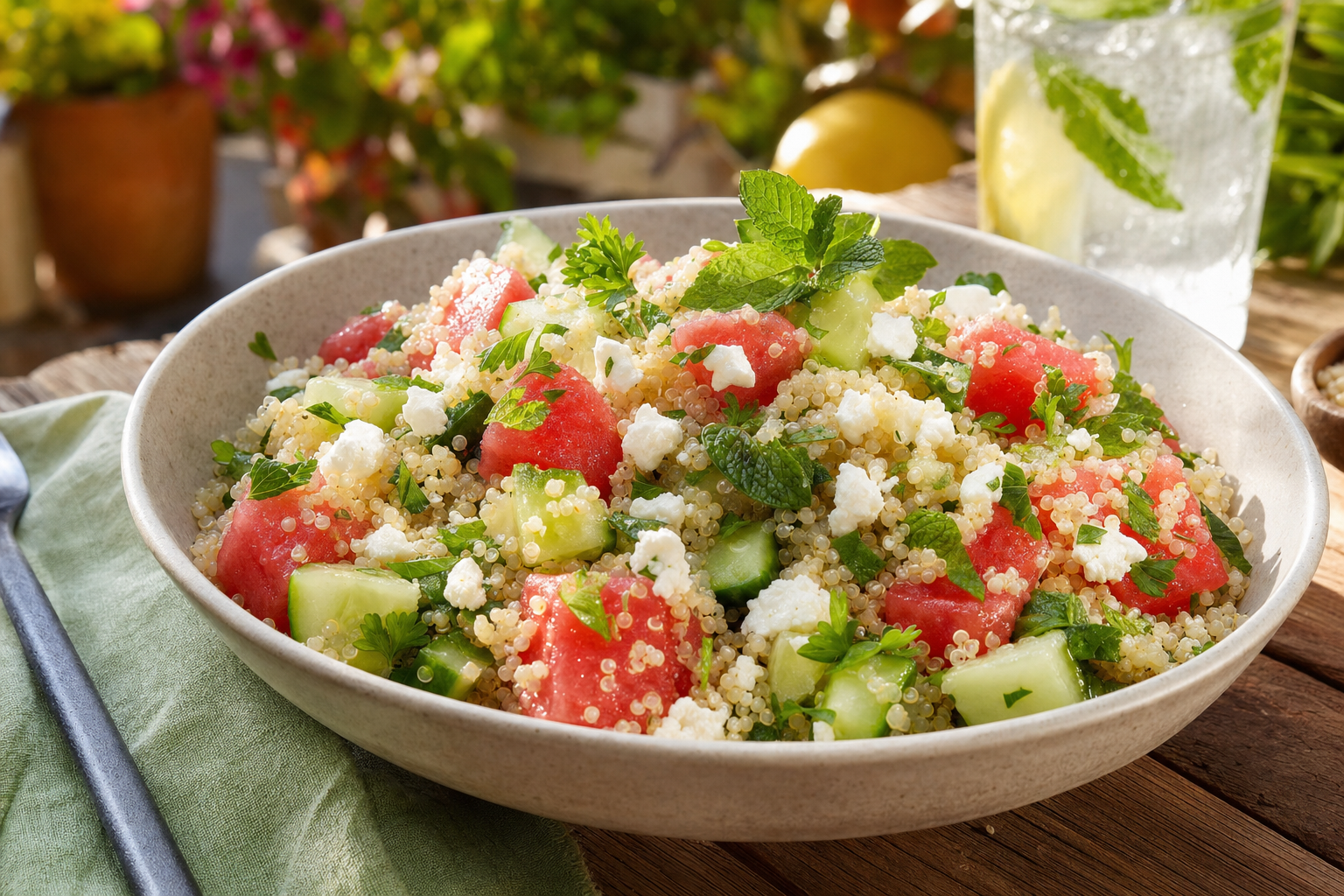 Frischer Sommer-Quinoa-Salat mit Wassermelone & Feta