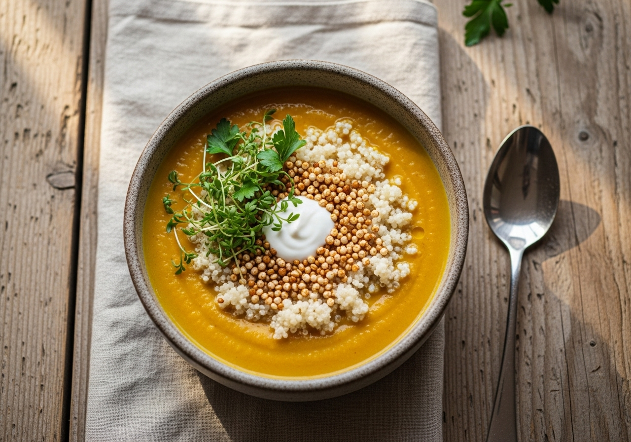 Kürbissuppe mit Quinoa & Kokos