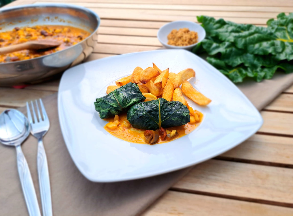 Gefüllte Mangoldblätter mit Quinoa und Räuchertofu