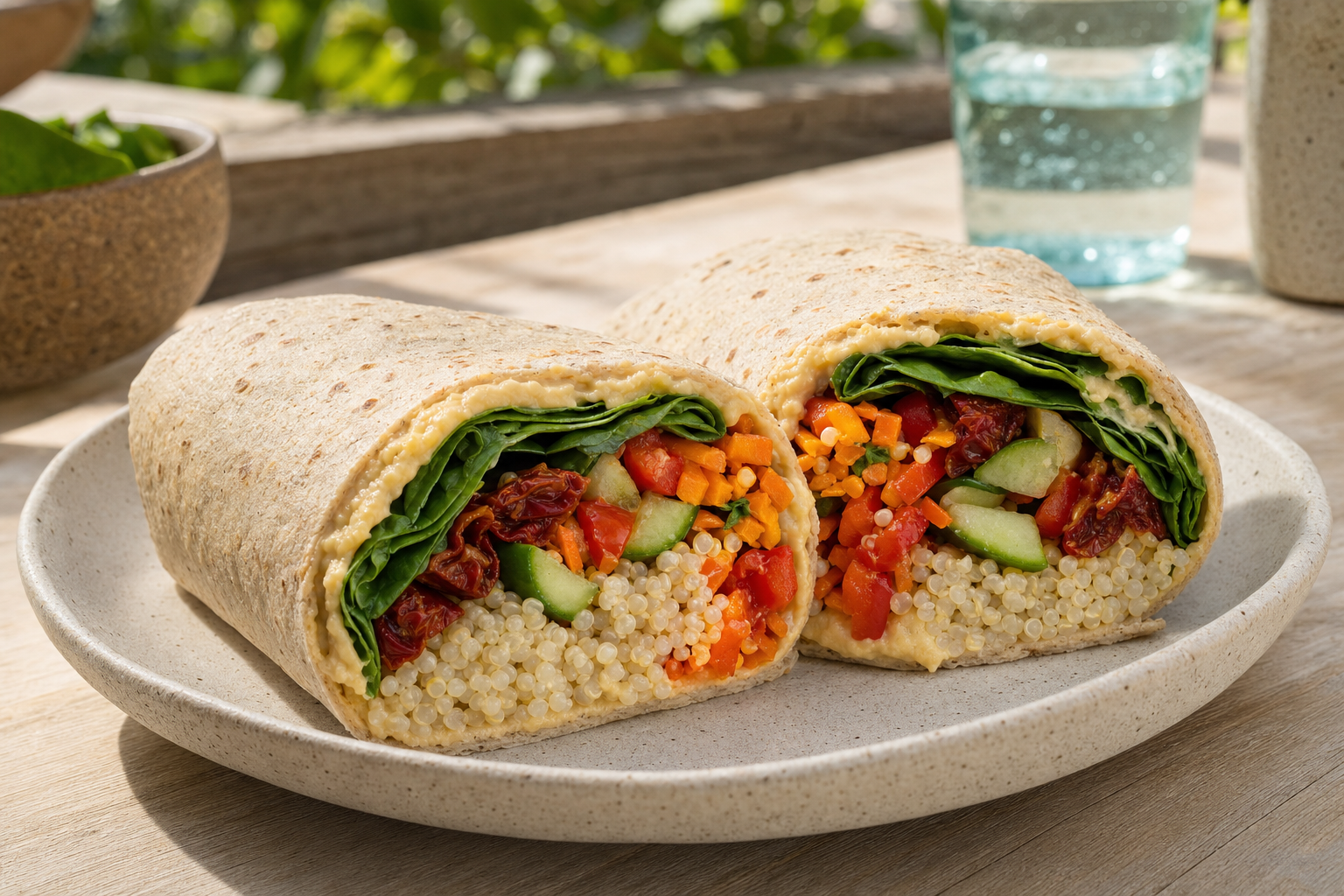 Sommerlicher Quinoa-Gemüse-Wrap mit Hummus