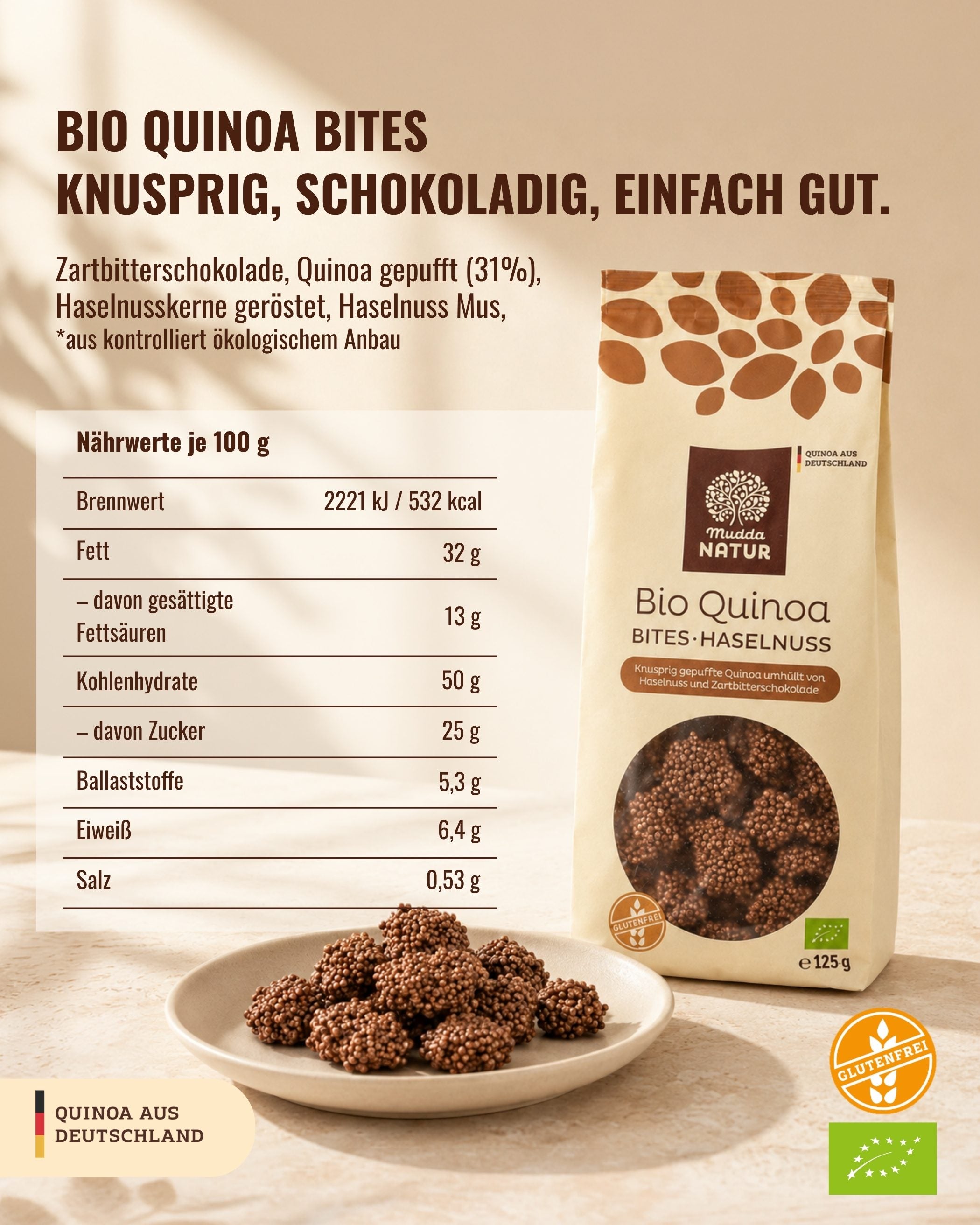 Bio Quinoa Bites mit Haselnuss