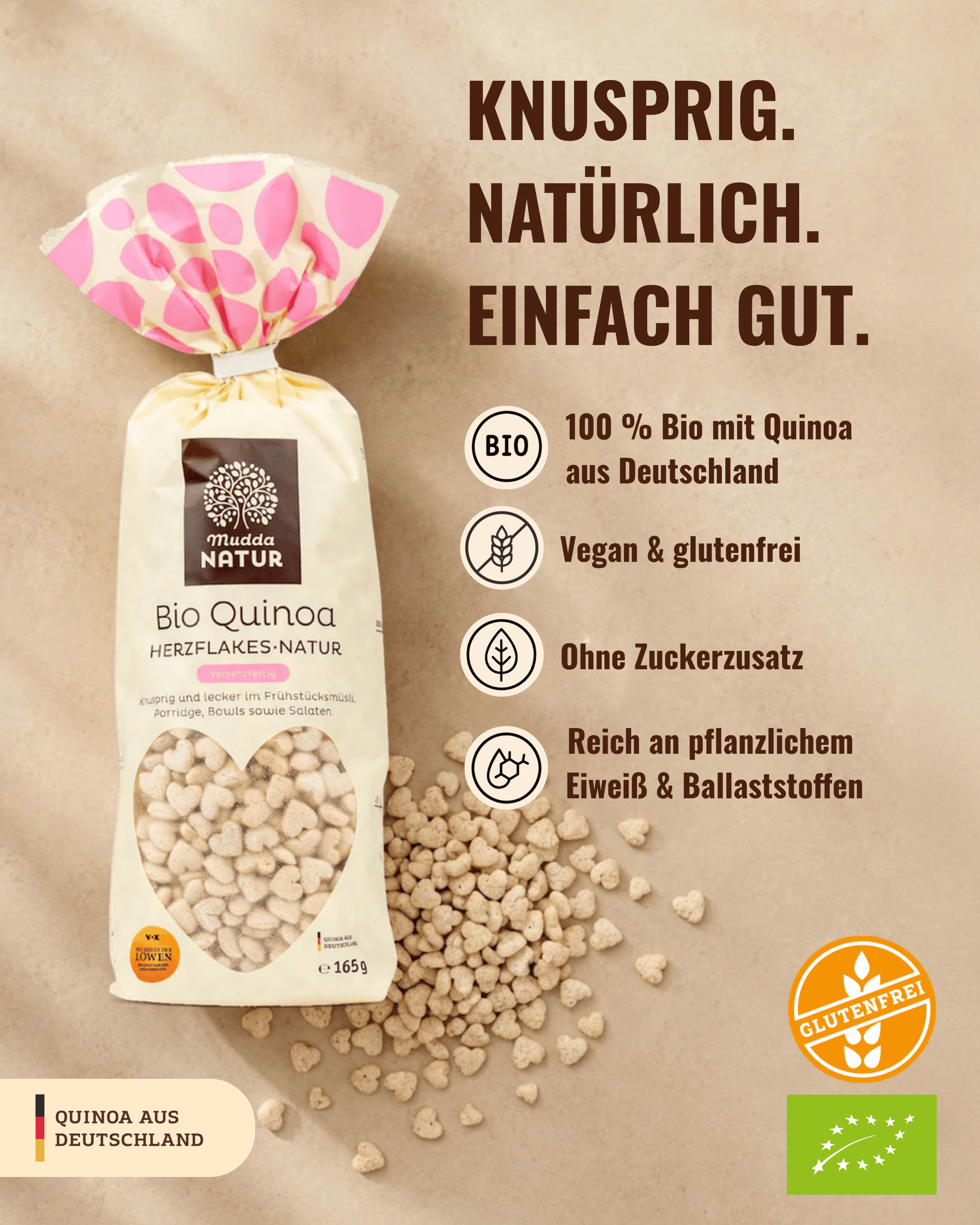 Bio Quinoa Herzflakes -Natur-