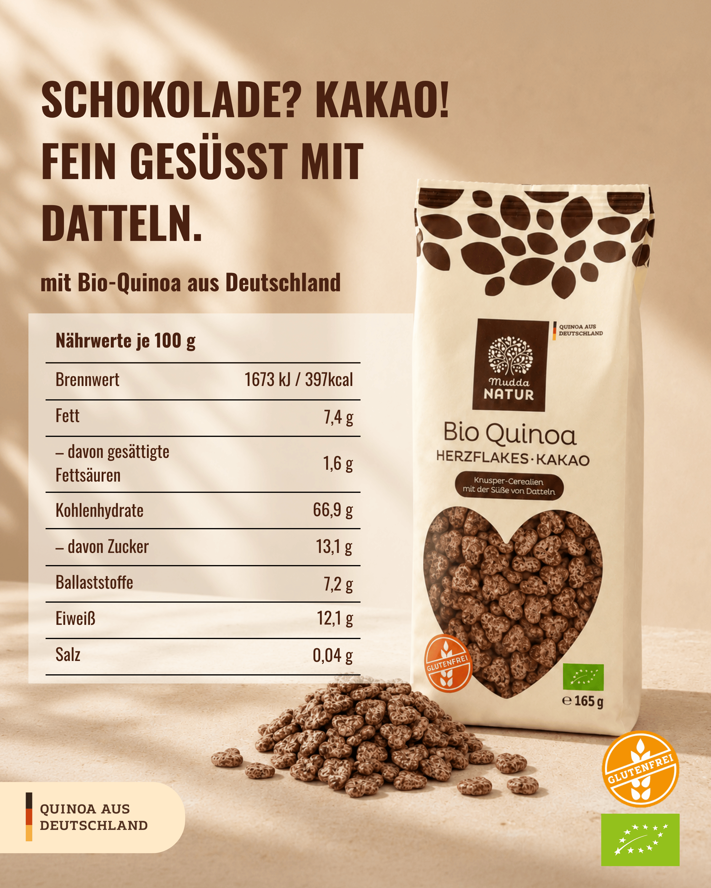 Bio Quinoa Herzflakes -Kakao-
