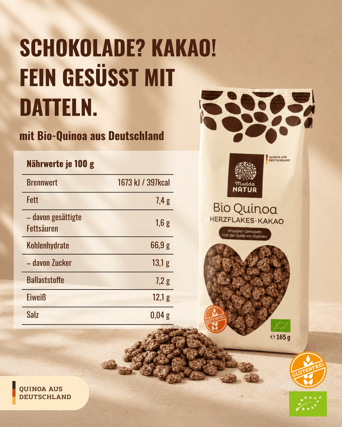 Bio Quinoa Herzflakes -Kakao-