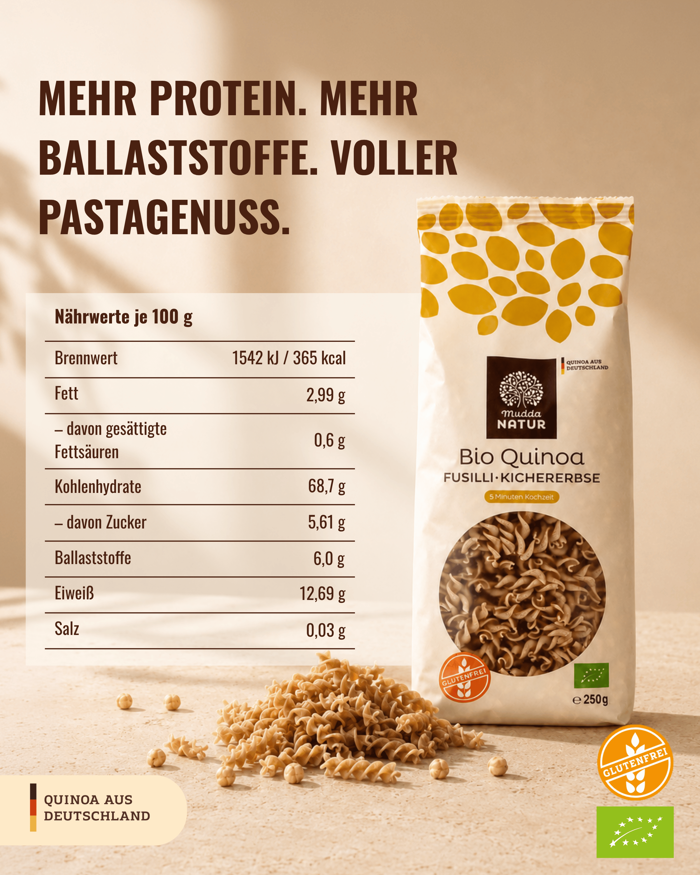 Bio Quinoa Fusilli mit Kichererbse
