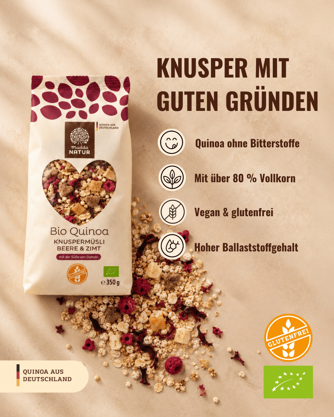 Bio Quinoa Knuspermüsli Beere & Zimt