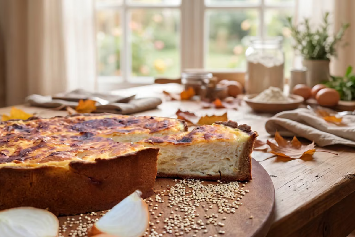 Herzhafter Zwiebelkuchen mit Quinoa-Vollkornboden