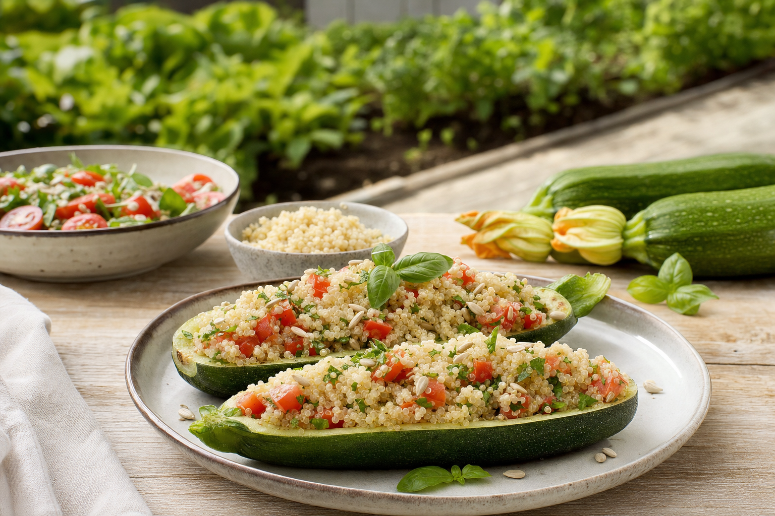 Gefüllte Zucchini mit Quinoa, Tomaten & Kräutern