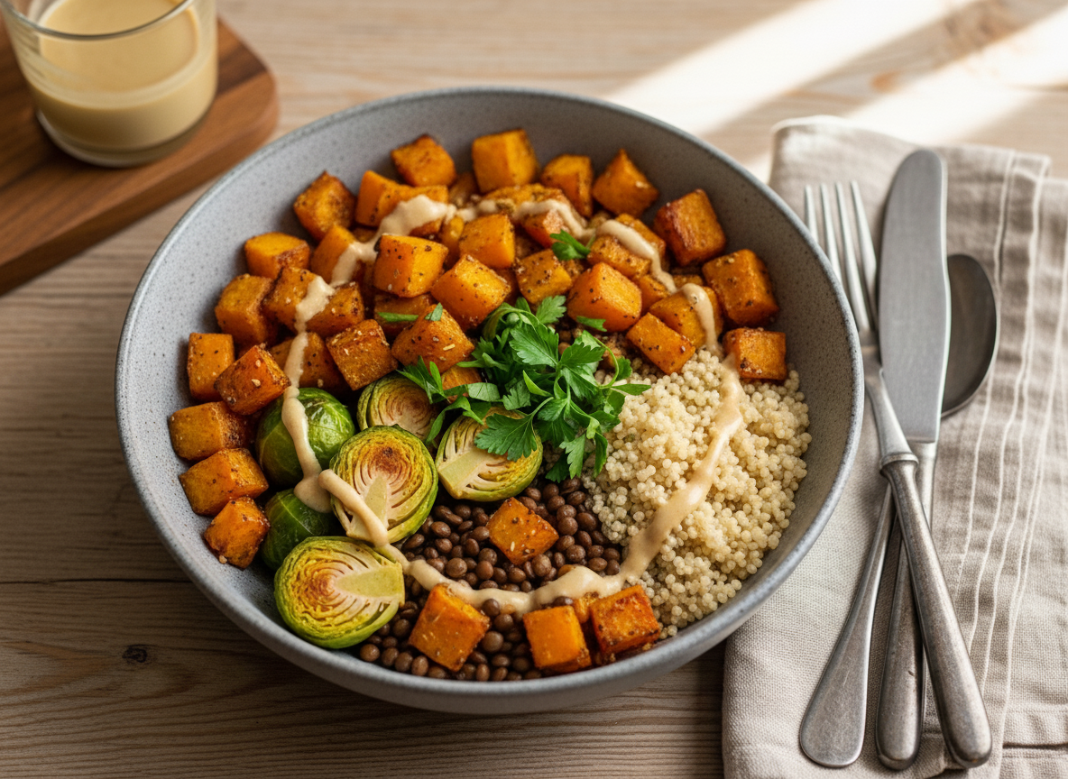 Quinoa-Bowl mit Tahin-Dressing