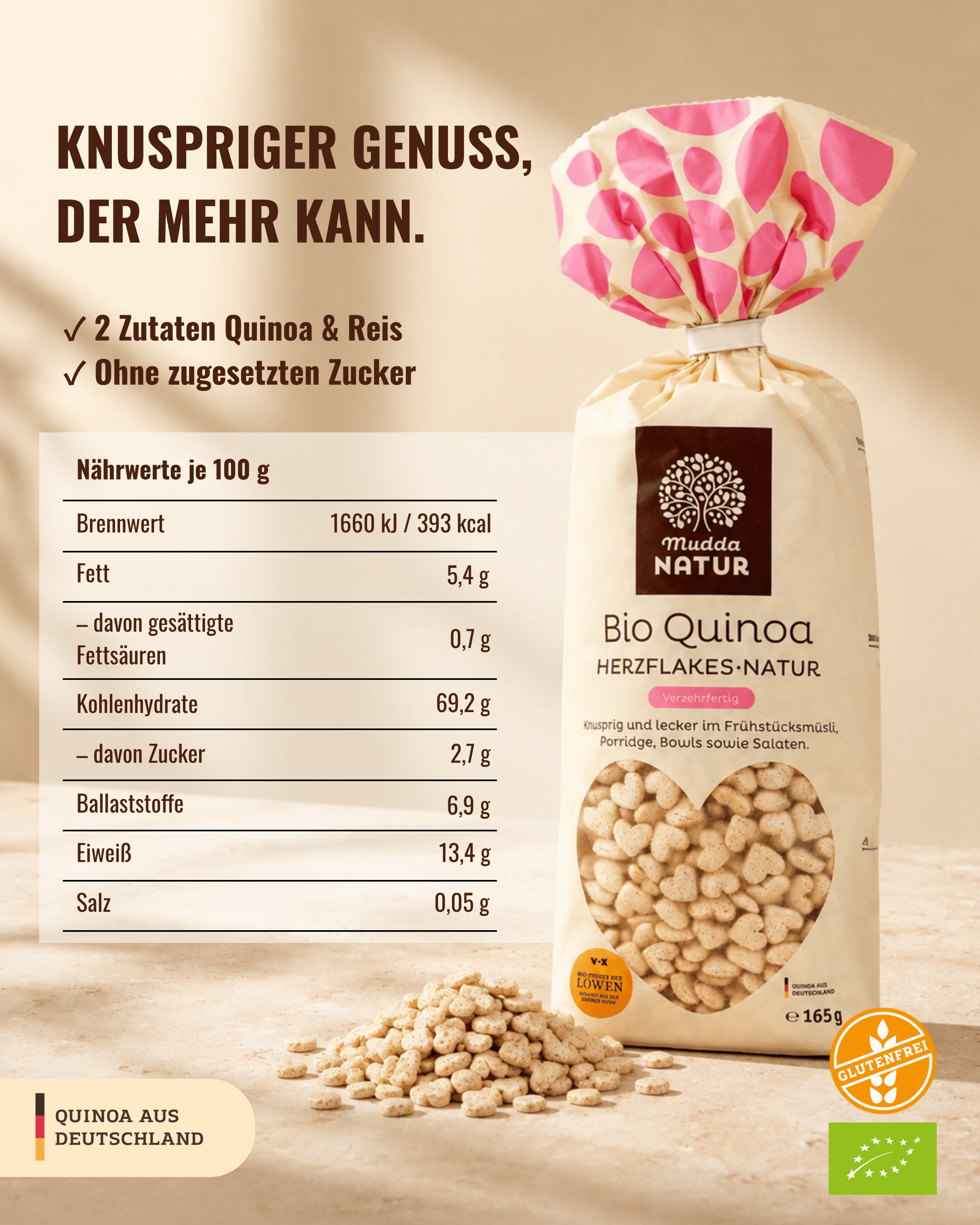 Bio Quinoa Herzflakes -Natur-