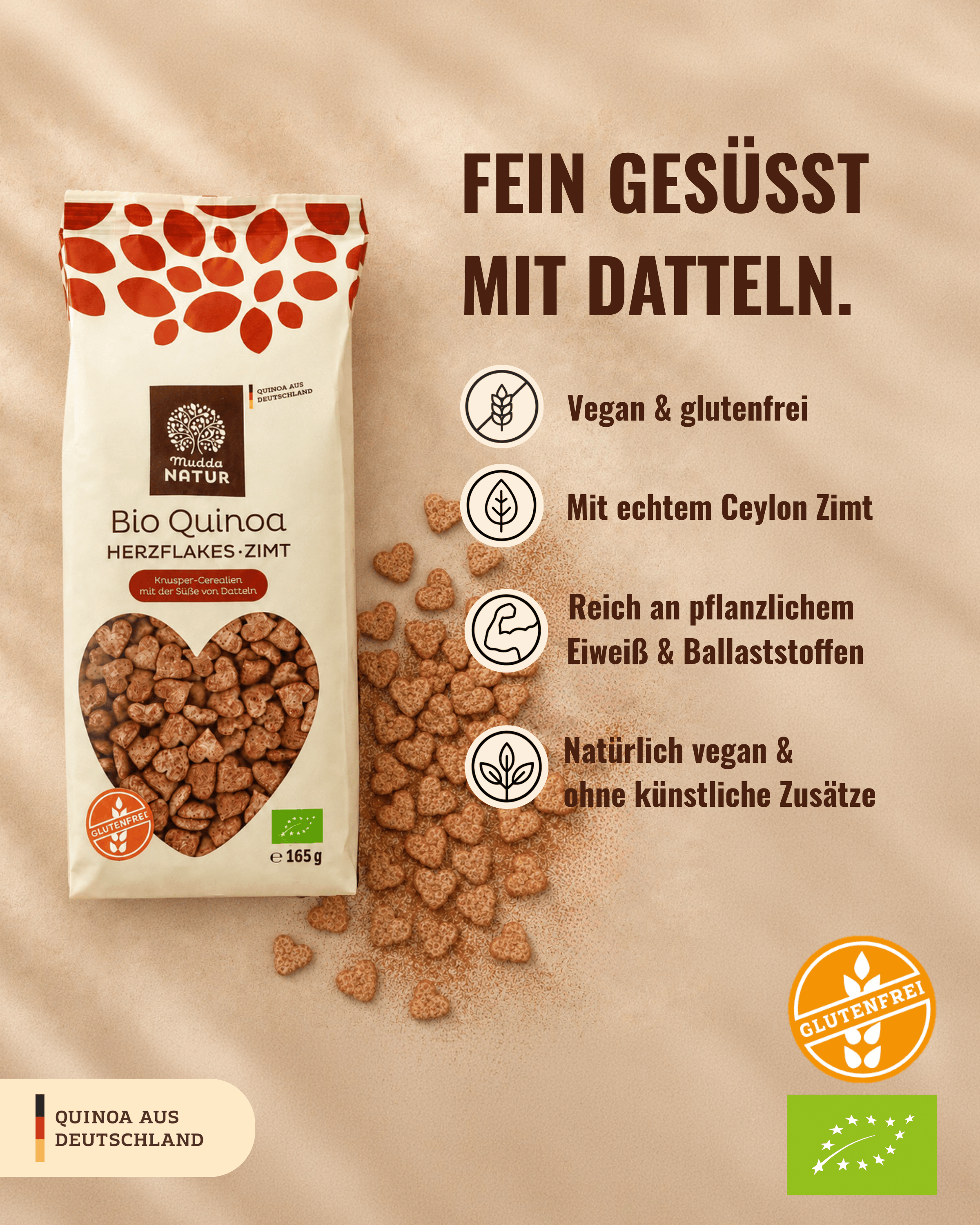 Bio Quinoa Herzflakes -Zimt-