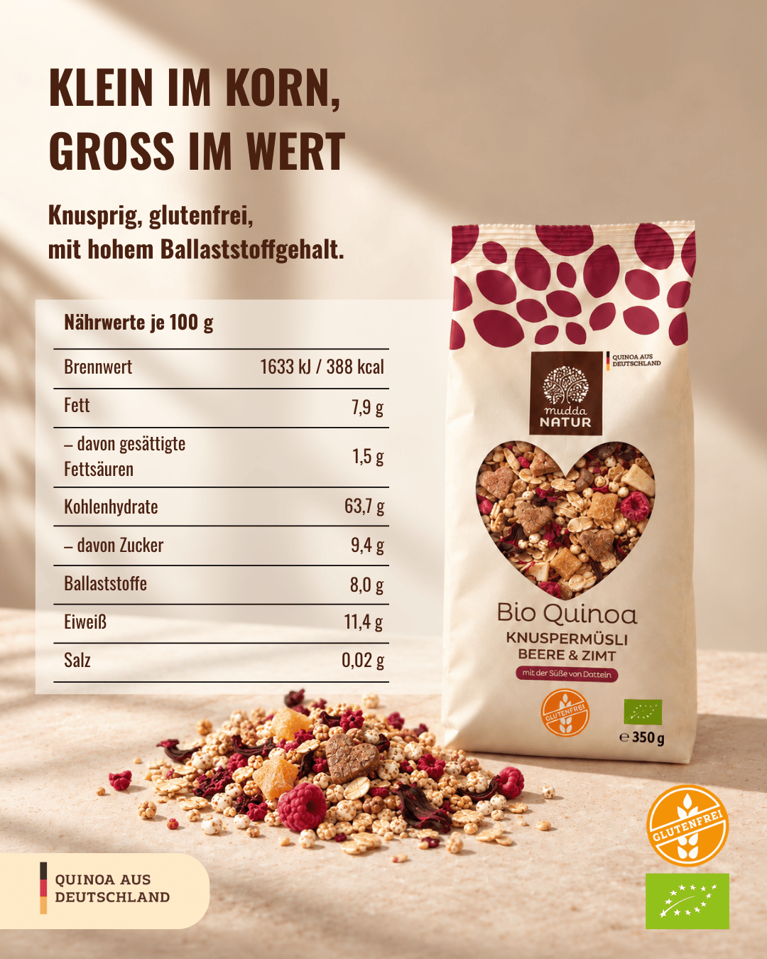Bio Quinoa Knuspermüsli Beere & Zimt