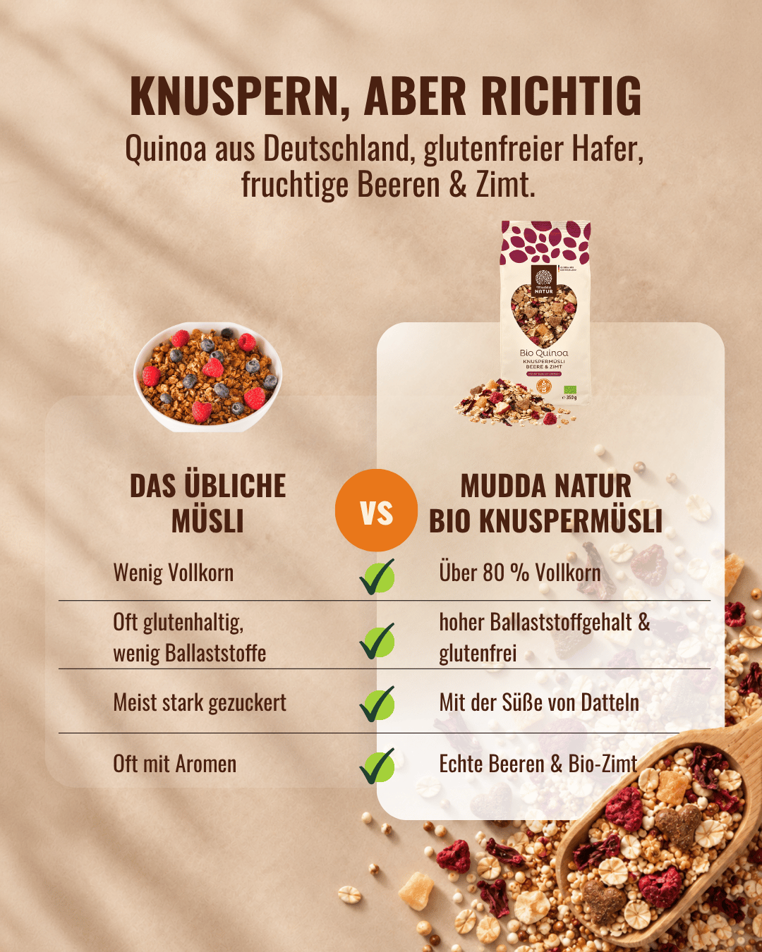 Bio Quinoa Knuspermüsli Beere & Zimt